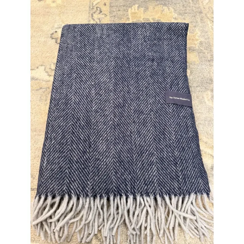 The Tartan Blanket Company Recycled Wool Blanket Navy Herringbone 57x75